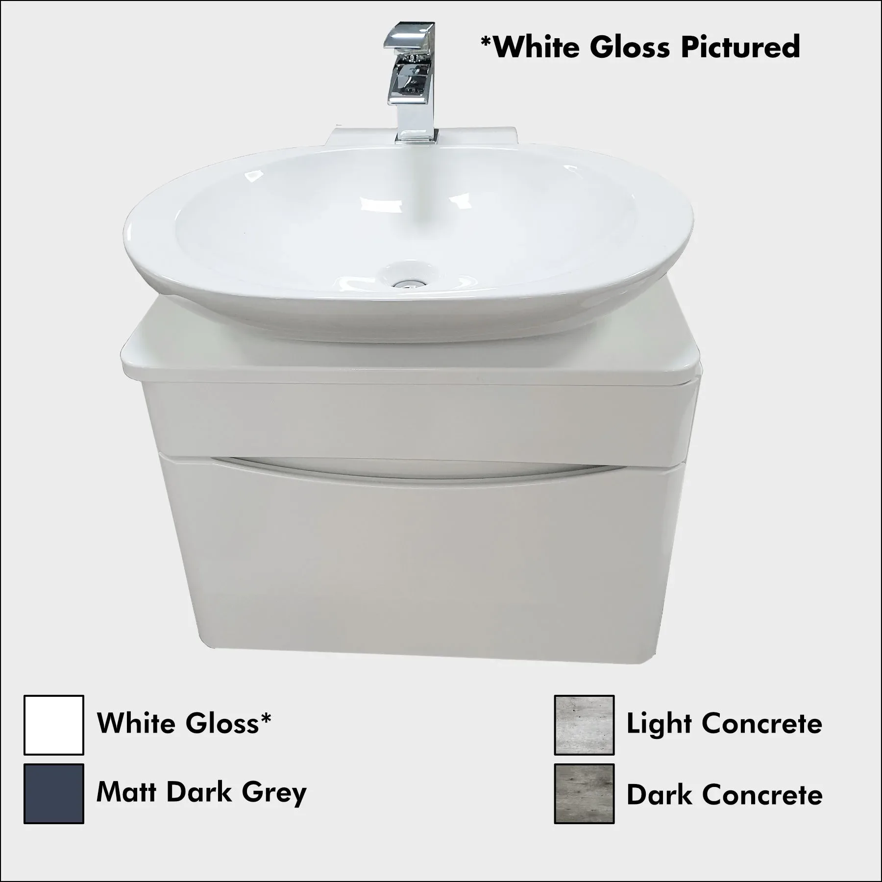 Aegean Wall Hung Bathroom Vanity Unit With Sit On Basin & Tap In 4 Colours 4 Aegean Wall Hung Bathroom Vanity Unit With Sit On Basin & Tap In 4 Colours - Image 2