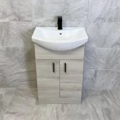 Mediterranean 550mm Grey Ash Vanity Basin Sink Unit With Matt Black Handles