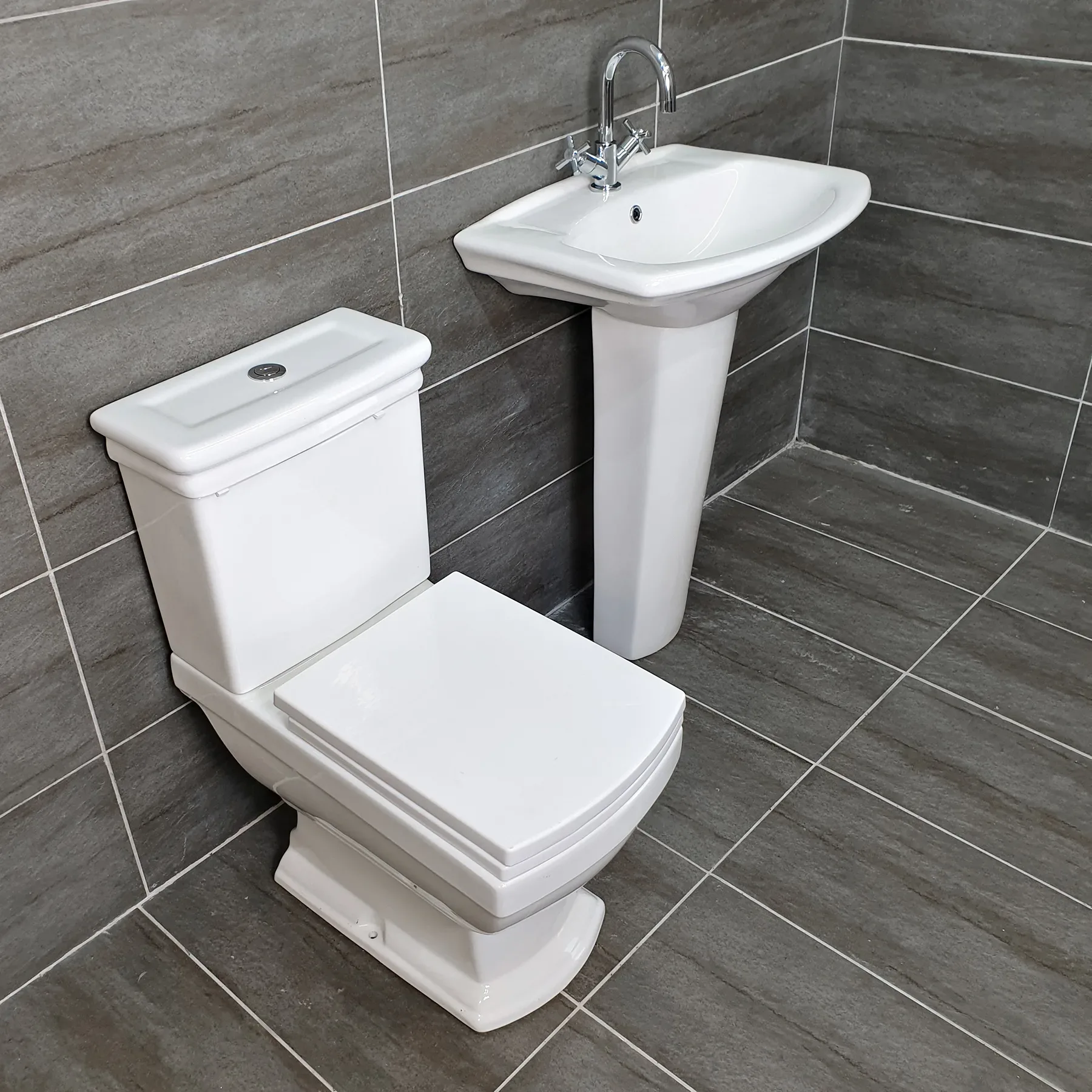 Darlington Hemsley Art Deco Style Bathroom Suite Basin Sink + Toilet Set 3 Darlington Hemsley Art Deco Style Bathroom Suite Basin Sink + Toilet Set