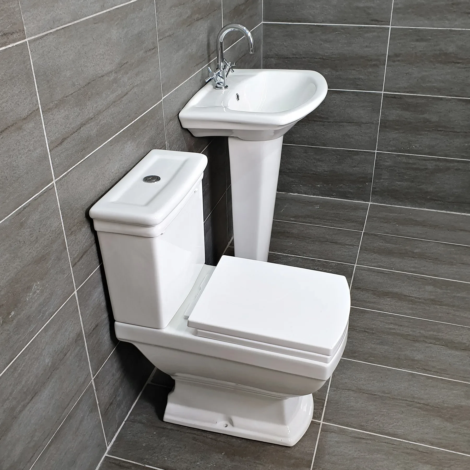 Darlington Hemsley Art Deco Style Bathroom Suite Basin Sink + Toilet Set 4 Darlington Hemsley Art Deco Style Bathroom Suite Basin Sink + Toilet Set - Image 2