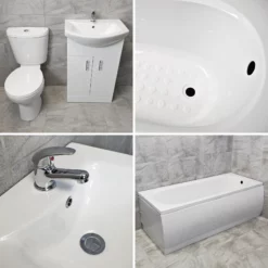 1700mm Bathroom Bath Suite With 550mm Vanity Basin & Toilet Set Inc Taps