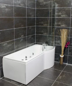 Right Hand P Shape Spa Bath & Screen Whirlpool & Optional Light