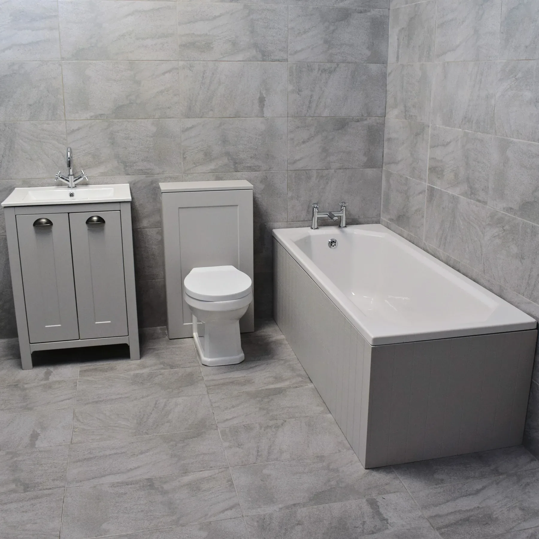 Derby Bathroom Suite Vanity Sink Unit + Toilet + Bath – Light Grey 3 Derby Bathroom Suite Vanity Sink Unit + Toilet + Bath – Light Grey