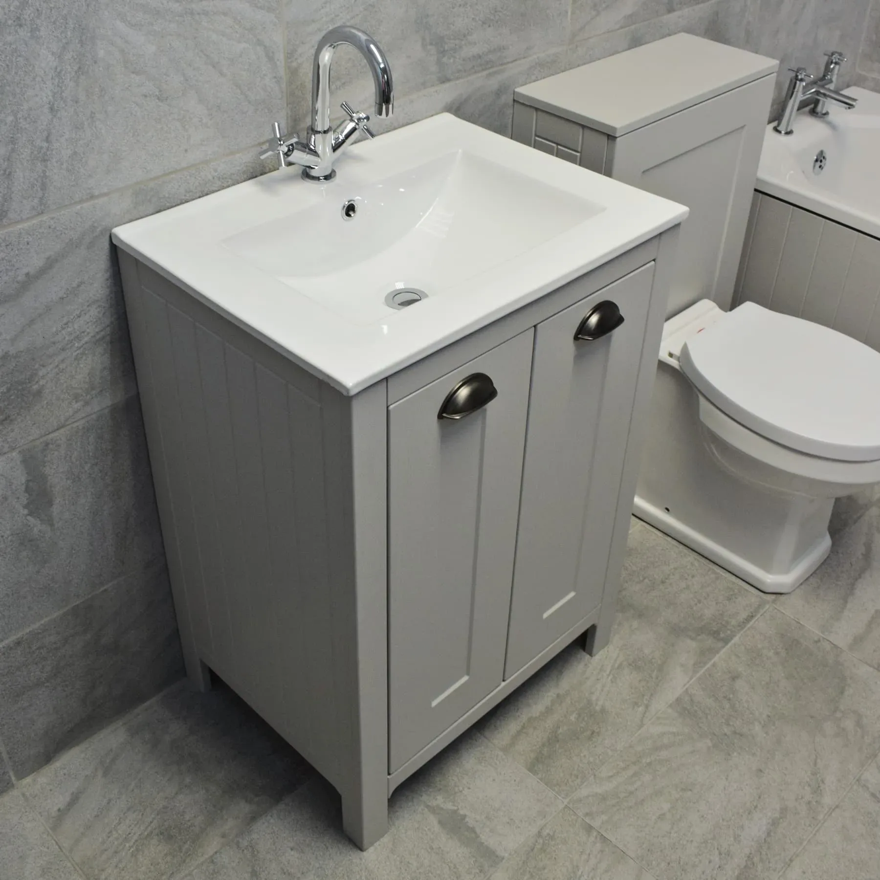 Derby Bathroom Suite Vanity Sink Unit + Toilet + Bath – Light Grey 4 Derby Bathroom Suite Vanity Sink Unit + Toilet + Bath – Light Grey - Image 2