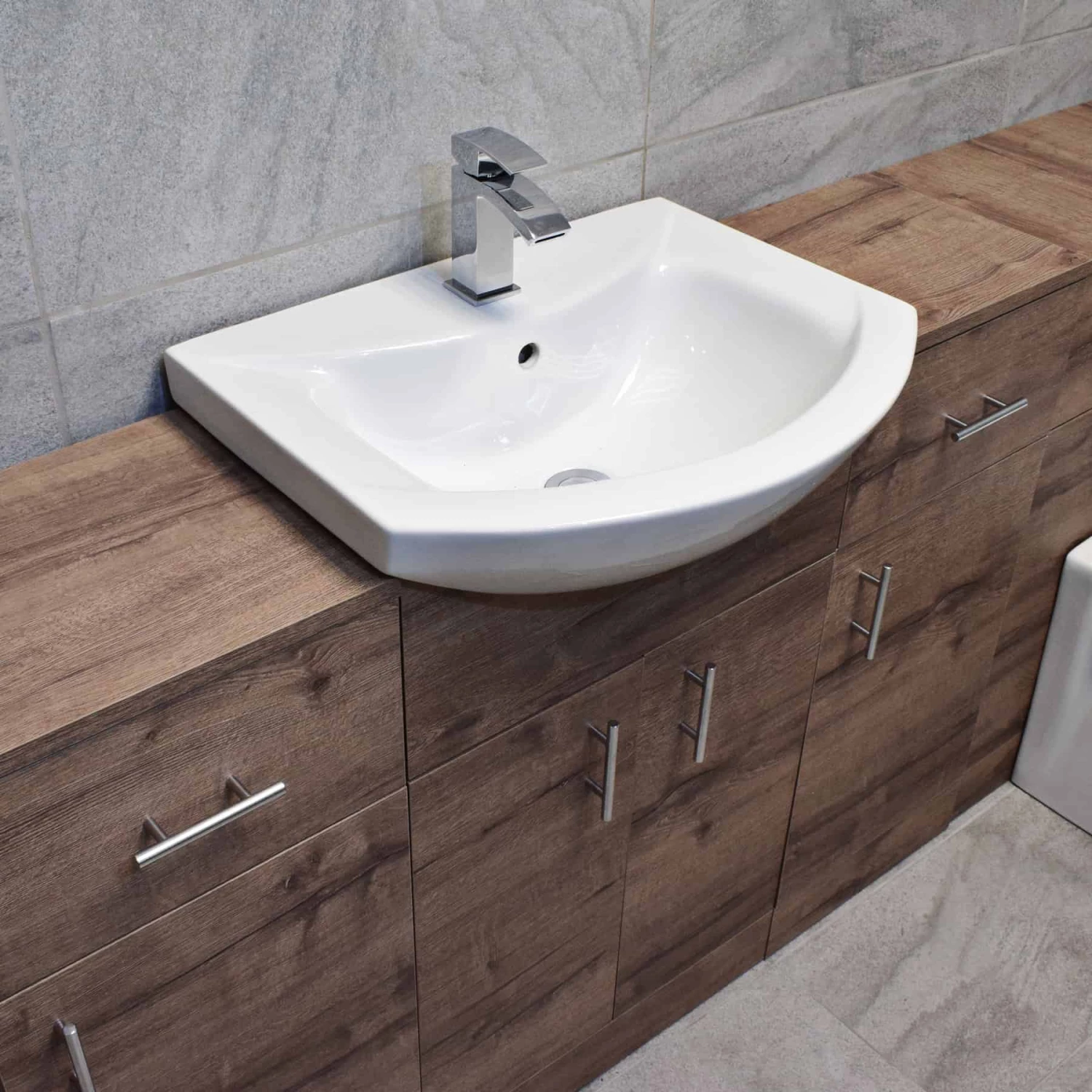1740mm Walnut Oak Finish Bathroom Furniture Storage Suite Set Sink + Toilet 11 1740mm Walnut Oak Finish Bathroom Furniture Storage Suite Set Sink + Toilet - Image 9