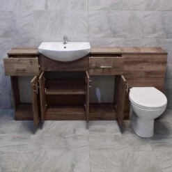 1740mm Walnut Oak Finish Bathroom Furniture Storage Suite Set Sink + Toilet 18 1740mm Walnut Oak Finish Bathroom Furniture Storage Suite Set Sink + Toilet -UK Bathroom Products Sales 2024 KIT724 A 1740 Walnut Vanity Pippa Basin Doors