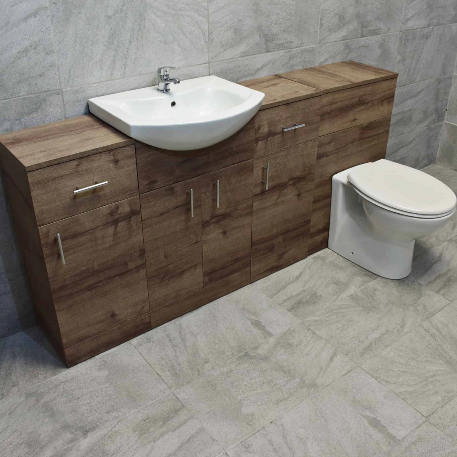1740mm Walnut Oak Finish Bathroom Furniture Storage Suite Set Sink + Toilet 8 1740mm Walnut Oak Finish Bathroom Furniture Storage Suite Set Sink + Toilet - Image 6