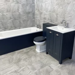 Derby Indigo Blue Bathroom Furniture Suite Sink Storage Unit + Toilet + Bath