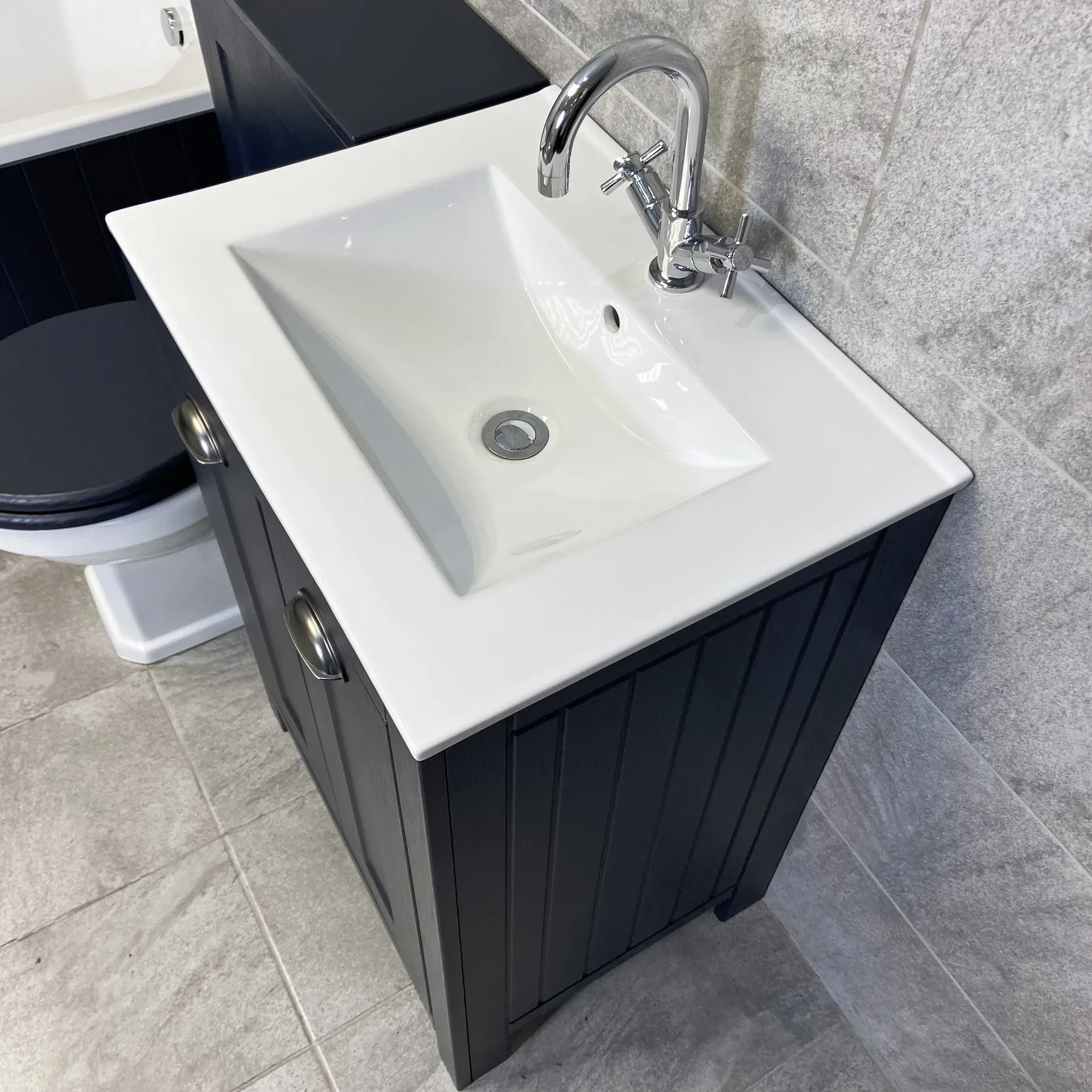 Derby Indigo Blue Bathroom Furniture Suite Sink Storage Unit + Toilet + Bath 9 Derby Indigo Blue Bathroom Furniture Suite Sink Storage Unit + Toilet + Bath - Image 7