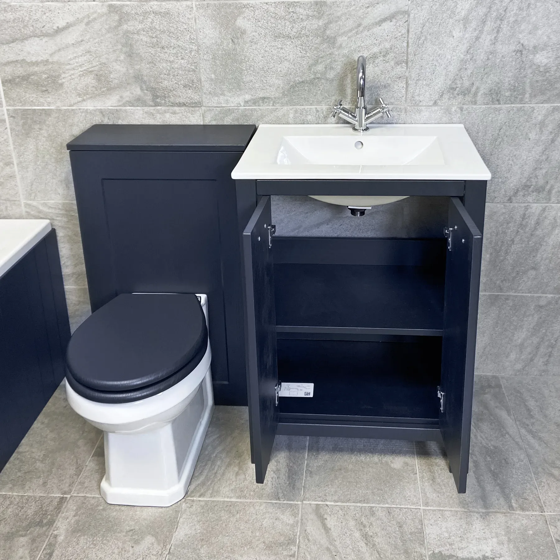 Derby Indigo Blue Bathroom Furniture Suite Sink Storage Unit + Toilet + Bath 10 Derby Indigo Blue Bathroom Furniture Suite Sink Storage Unit + Toilet + Bath - Image 8