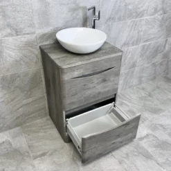 Aegean Floorstanding Vanity & Toilet Set Unit With Wok Basin & Tap In 4 Colours 37 Aegean Floorstanding Vanity & Toilet Set Unit With Wok Basin & Tap In 4 Colours -UK Bathroom Products Sales 2024 KIT900 DC dark concrete FS with Wok Basin Open Lower jpg webp 1