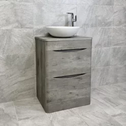 Aegean Floorstanding Vanity & Toilet Set Unit With Wok Basin & Tap In 4 Colours 28 Aegean Floorstanding Vanity & Toilet Set Unit With Wok Basin & Tap In 4 Colours -UK Bathroom Products Sales 2024 KIT900 DC dark concrete FS with Wok Basin Open Side jpg webp 1