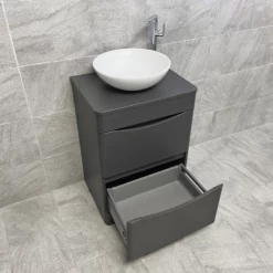 Aegean Floorstanding Vanity & WC Set Unit With Wok Basin & Tap In 4 Colours 31 Aegean Floorstanding Vanity & WC Set Unit With Wok Basin & Tap In 4 Colours -UK Bathroom Products Sales 2024 KIT900 DG matt dark grey FS with Wok Basin Open Lower jpg webp 2