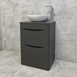 Aegean Floorstanding Vanity & Toilet Set Unit With Wok Basin & Tap In 4 Colours 35 Aegean Floorstanding Vanity & Toilet Set Unit With Wok Basin & Tap In 4 Colours -UK Bathroom Products Sales 2024 KIT900 DG matt dark grey FS with Wok Basin Side jpg webp 1