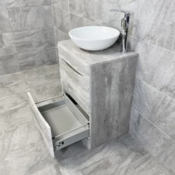 Aegean Floorstanding Vanity & Toilet Set Unit With Wok Basin & Tap In 4 Colours 31 Aegean Floorstanding Vanity & Toilet Set Unit With Wok Basin & Tap In 4 Colours -UK Bathroom Products Sales 2024 KIT900 LC light concrete FS with Wok Basin Open Lower jpg webp 1