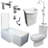 Complete Left Hand L Shape Shower Bath Suite Inc Vanity Unit, Screen & Taps 1 Complete Left Hand L Shape Shower Bath Suite Inc Vanity Unit, Screen & Taps -UK Bathroom Products Sales 2024 KIT962 L SHAPED SHOWERBATH SUITE WITH 550mm VANITY VALVE COLLAGE LH jpg