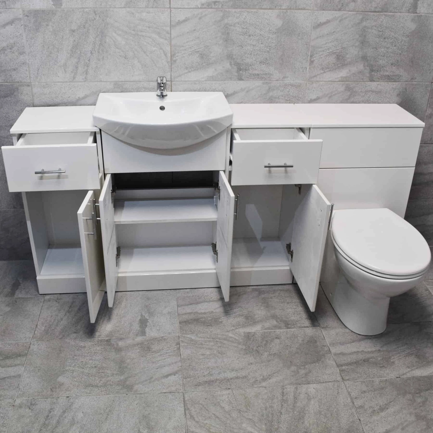1740mm White Gloss Bathroom Furniture Storage Suite Set Sink + Toilet 7 1740mm White Gloss Bathroom Furniture Storage Suite Set Sink + Toilet - Image 5