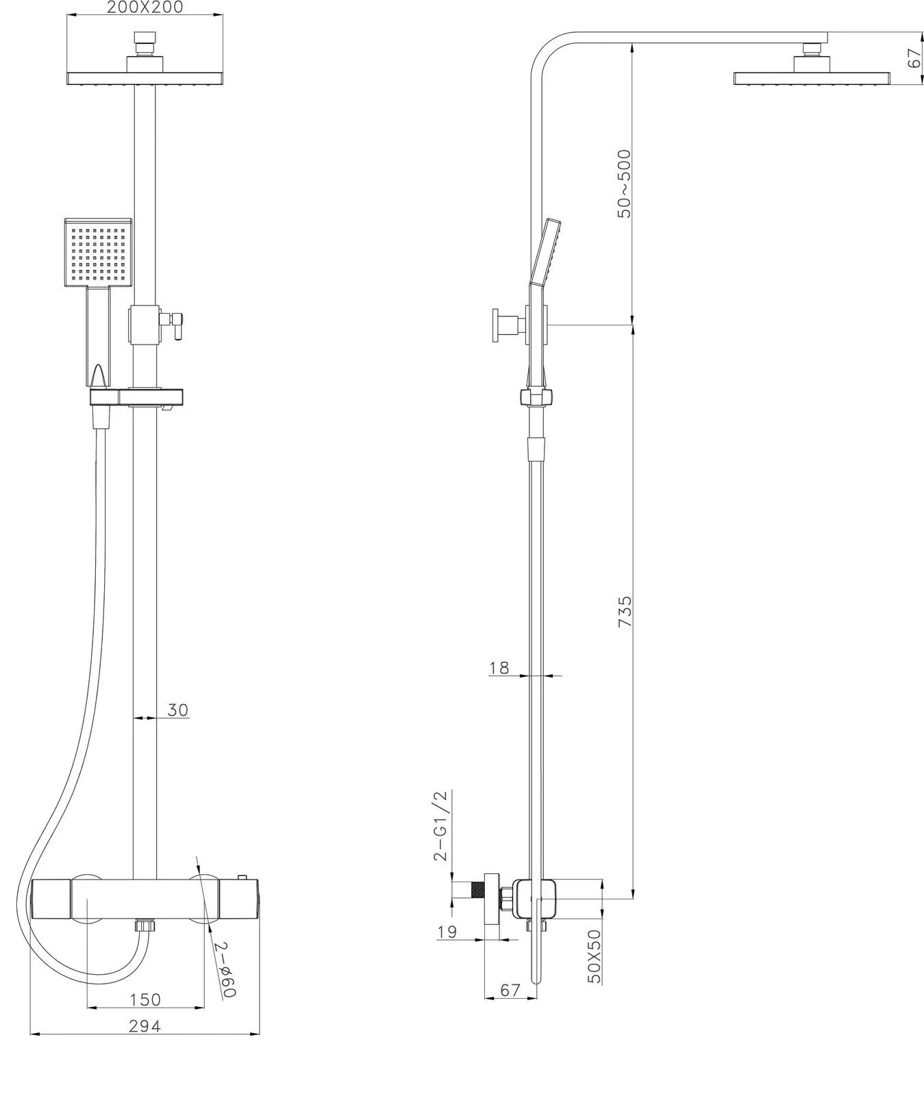 Lynx Square Thermostatic Shower Valve Mixer Set Dual Head Cool Touch Technology 6 Lynx Square Thermostatic Shower Valve Mixer Set Dual Head Cool Touch Technology - Image 4