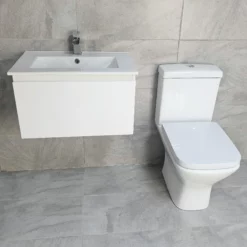 Mino White 600mm Wall Hung Vanity Sink Unit + Optional Rimless Toilet Ensuite