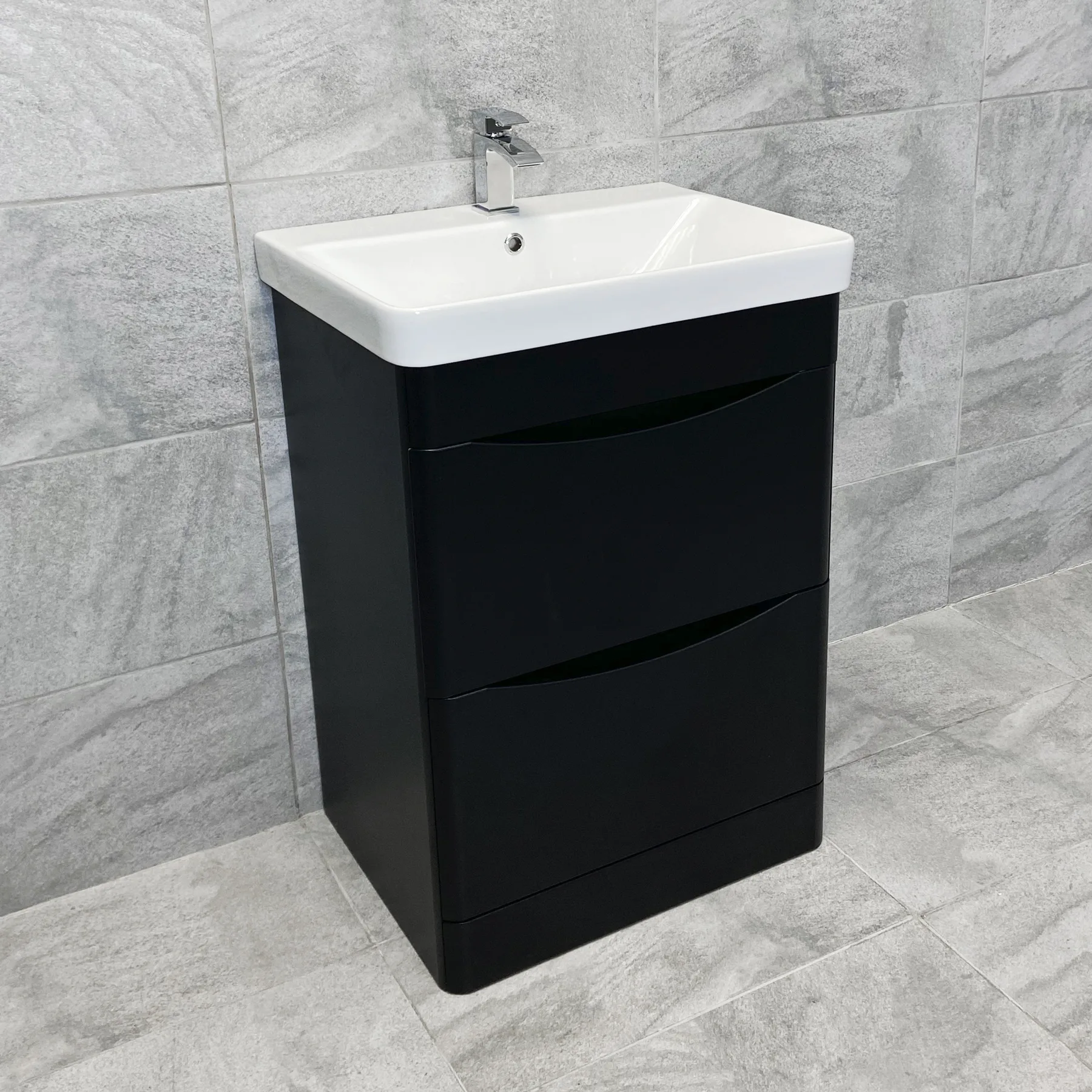 Aegean 600mm Floorstanding Bathroom Vanity Basin Sink Unit – Satin Black 5 Aegean 600mm Floorstanding Bathroom Vanity Basin Sink Unit – Satin Black - Image 3