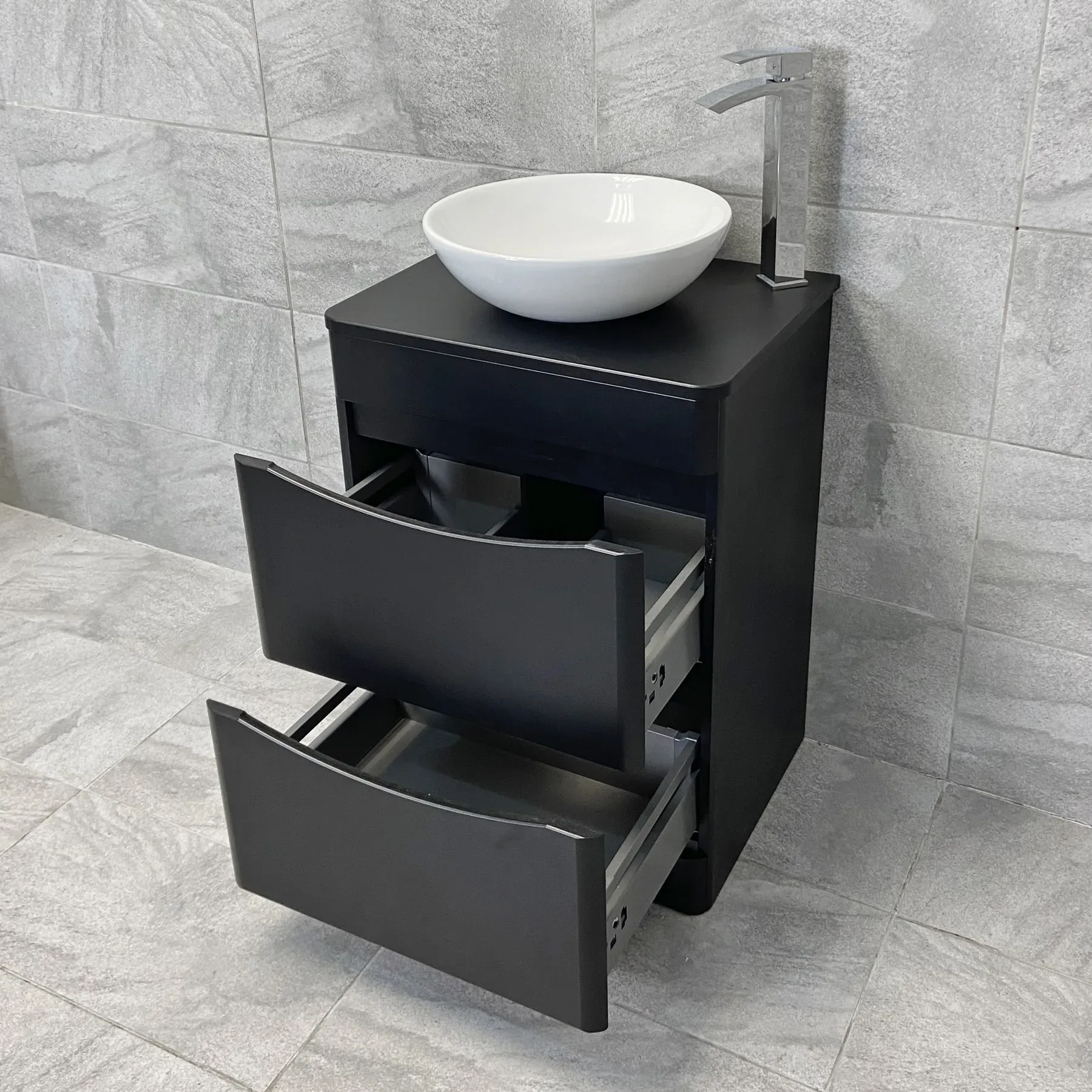 Aegean Satin Black Floorstanding Bathroom Vanity Unit Suite With Wok Basin & Tap 5 Aegean Satin Black Floorstanding Bathroom Vanity Unit Suite With Wok Basin & Tap - Image 3