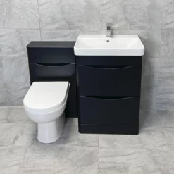 Aegean Satin Black Bathroom Furniture 1100mm Basin Sink Unit + Toilet Suite
