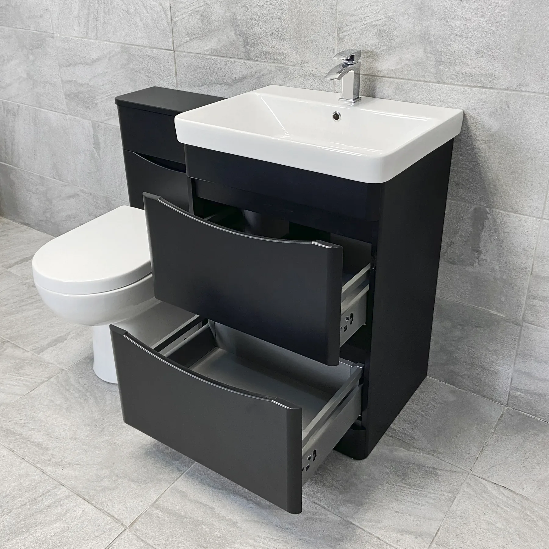 Aegean Satin Black Bathroom Furniture 1100mm Basin Sink Unit + Toilet Suite 5 Aegean Satin Black Bathroom Furniture 1100mm Basin Sink Unit + Toilet Suite - Image 3