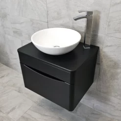 Aegean Satin Black Wall Hung Bathroom Vanity Unit Suite With Wok Basin & Tap