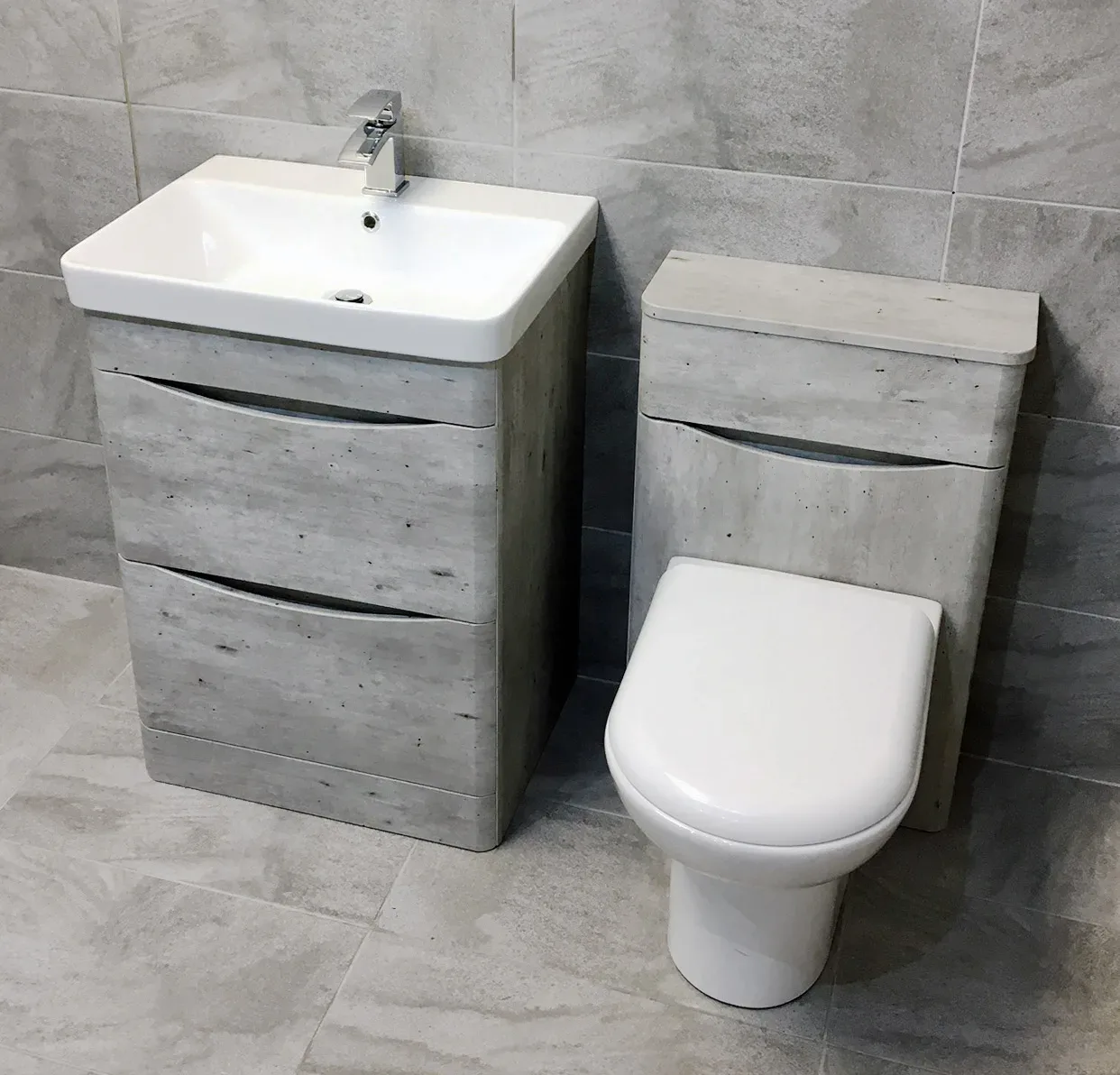 Aegean Light Concrete Grey Bathroom Furniture Set 600mm Basin Unit + Toilet 9 Aegean Light Concrete Grey Bathroom Furniture Set 600mm Basin Unit + Toilet - Image 7