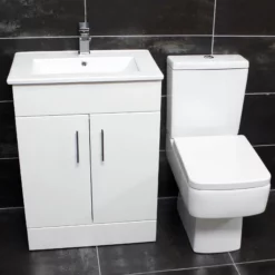 Naomi 600mm Vanity Basin Sink Unit + Short Projection Toilet Bathroom Set White