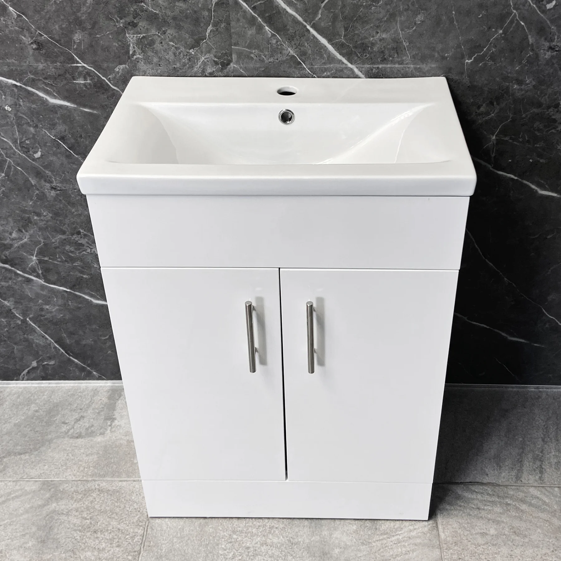 Naomi 600mm Square Vanity Unit + Ceramic Basin Sink Bathroom Storage White Gloss 6 Naomi 600mm Square Vanity Unit + Ceramic Basin Sink Bathroom Storage White Gloss - Image 4