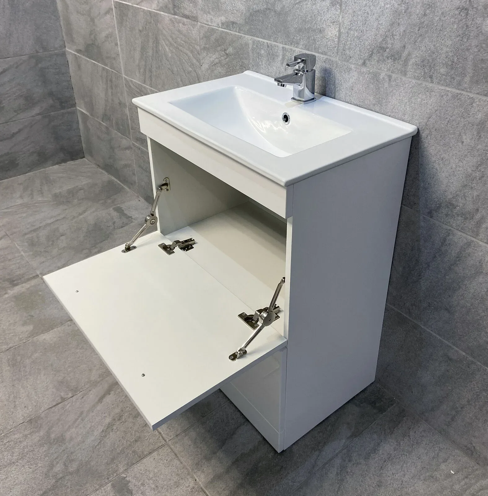Nicky 600mm Square Vanity Unit & Ceramic Basin Sink Bathroom Drawer White Gloss 6 Nicky 600mm Square Vanity Unit & Ceramic Basin Sink Bathroom Drawer White Gloss - Image 4