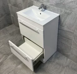 Nicky 600mm Square Vanity Unit & Ceramic Basin Sink Bathroom Drawer White Gloss 13 Nicky 600mm Square Vanity Unit & Ceramic Basin Sink Bathroom Drawer White Gloss -UK Bathroom Products Sales 2024 Nicky 600mm Floorstanding Vanity Sink Unit Bathroom Storage Inc Ceramic Basin 224838422638 3 jpg webp