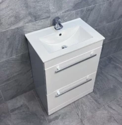 Nicky 600mm Square Vanity Unit & Ceramic Basin Sink Bathroom Drawer White Gloss