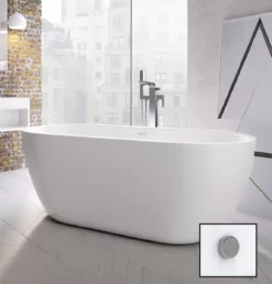 Flo 1555 X 745mm Modern Compact Freestanding White Acrylic Bath