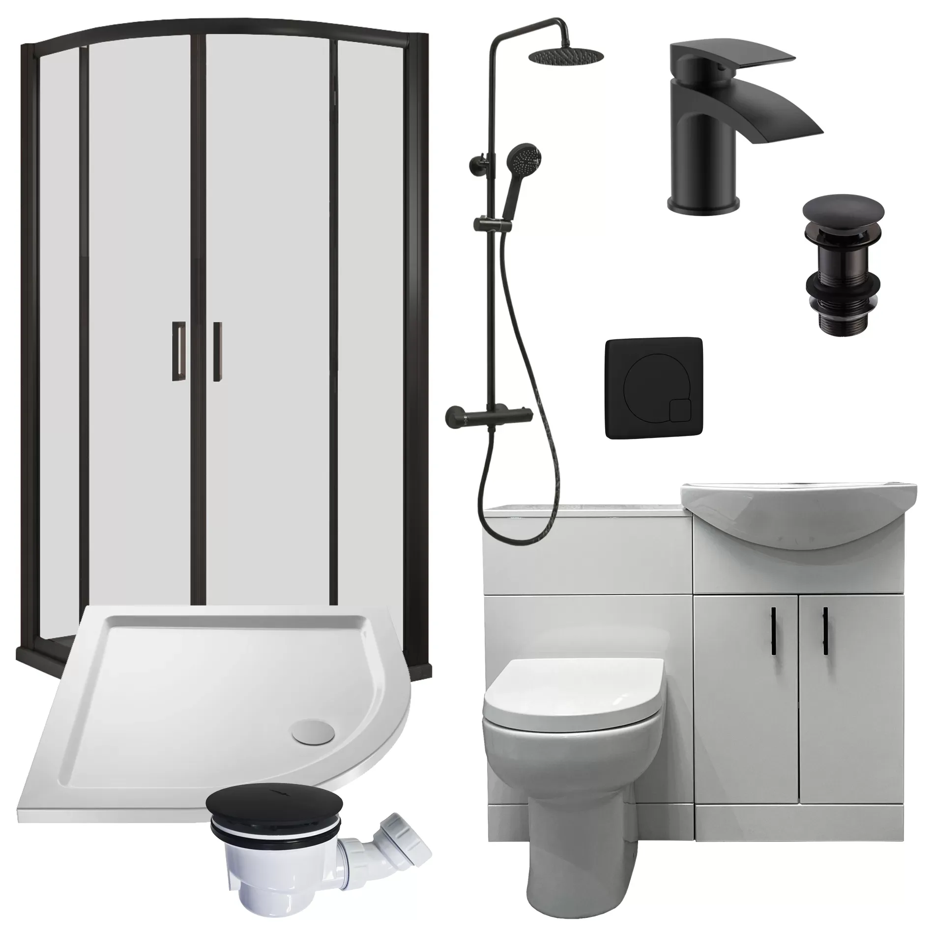 Rene Complete Quadrant Shower Cubicle Suite Inc Vanity + Black Tap & Valve 3 Rene Complete Quadrant Shower Cubicle Suite Inc Vanity + Black Tap & Valve