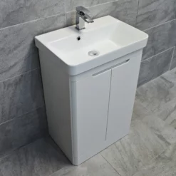 Ross Curved Vanity Basin Sink Unit – Gloss White – 550mm + 700mm With Tap Option 19 Ross Curved Vanity Basin Sink Unit – Gloss White – 550mm + 700mm With Tap Option -UK Bathroom Products Sales 2024 Rio Ross White 550 side jpg webp 1