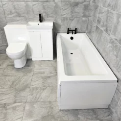 Ross 1050mm White Vanity Square Ended Bath Suite With Black Taps 14 Ross 1050mm White Vanity Square Ended Bath Suite With Black Taps -UK Bathroom Products Sales 2024 Rio Vanity Siera Bath Black Suite Front 1