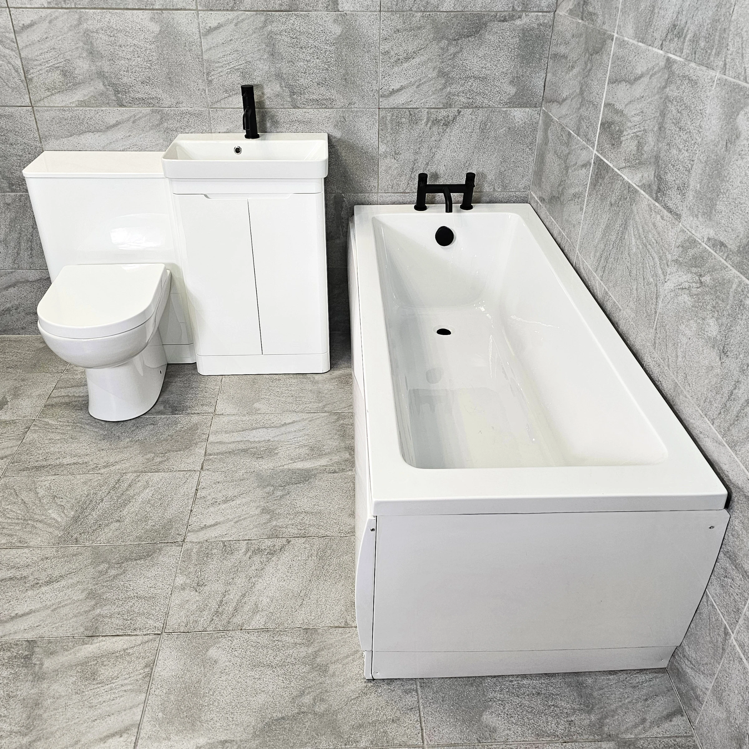 Ross 1050mm White Vanity Square Ended Bath Suite With Black Taps 3 Ross 1050mm White Vanity Square Ended Bath Suite With Black Taps