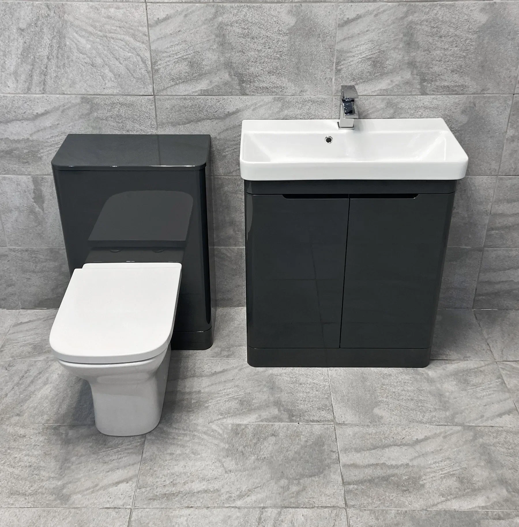 Ross White Gloss Or Anthracite 700mm Vanity Unit Sink & WC Unit Ensuite Set 3 Ross White Gloss Or Anthracite 700mm Vanity Unit Sink & WC Unit Ensuite Set