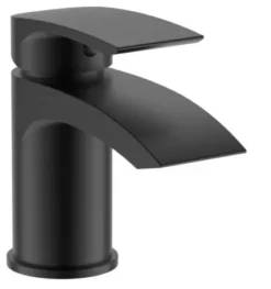 Amelia Matt Black Curved Modern Style Bathroom Mono Mixer Tap + Matching Waste