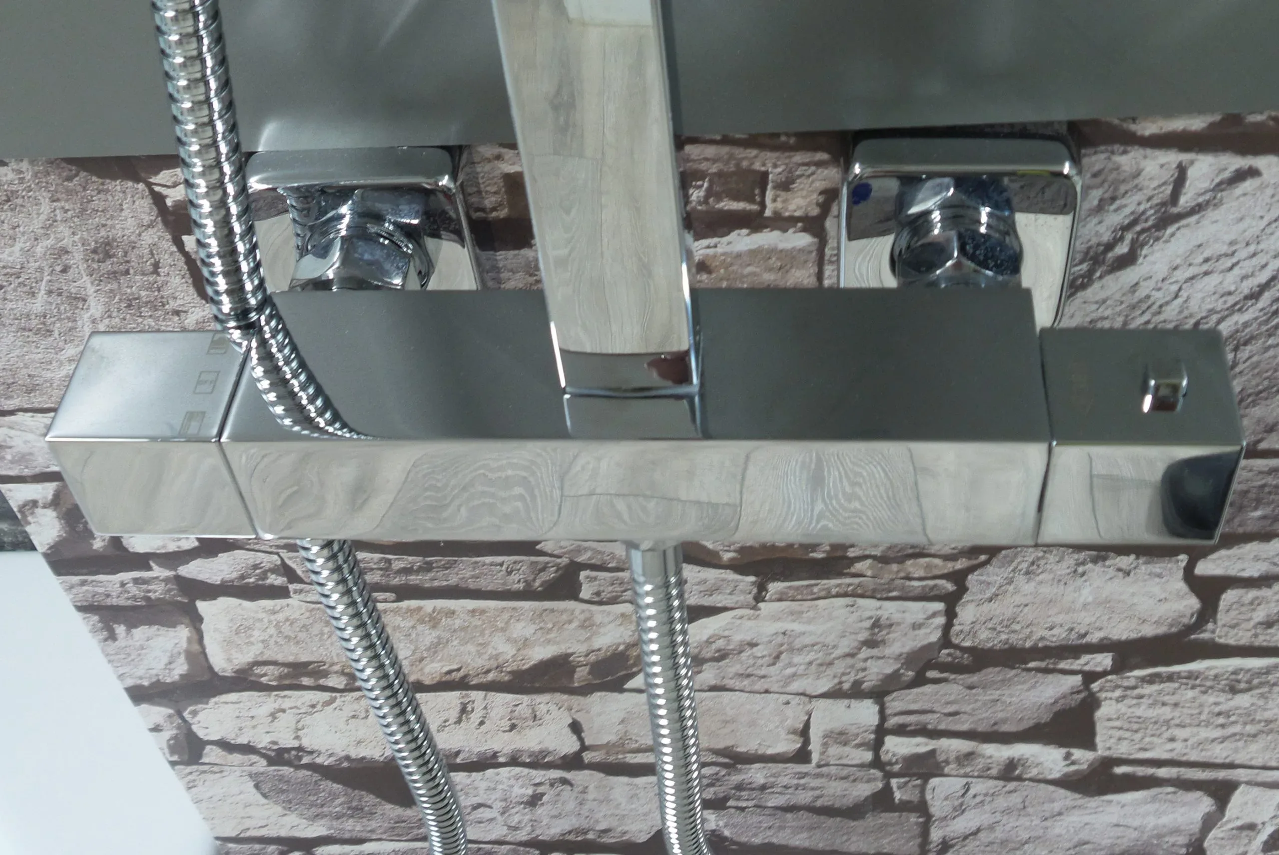 Lyla Chrome Square Thermostatic Bathroom Bar Mixer Valve Shower Set Dual Head 5 Lyla Chrome Square Thermostatic Bathroom Bar Mixer Valve Shower Set Dual Head - Image 3