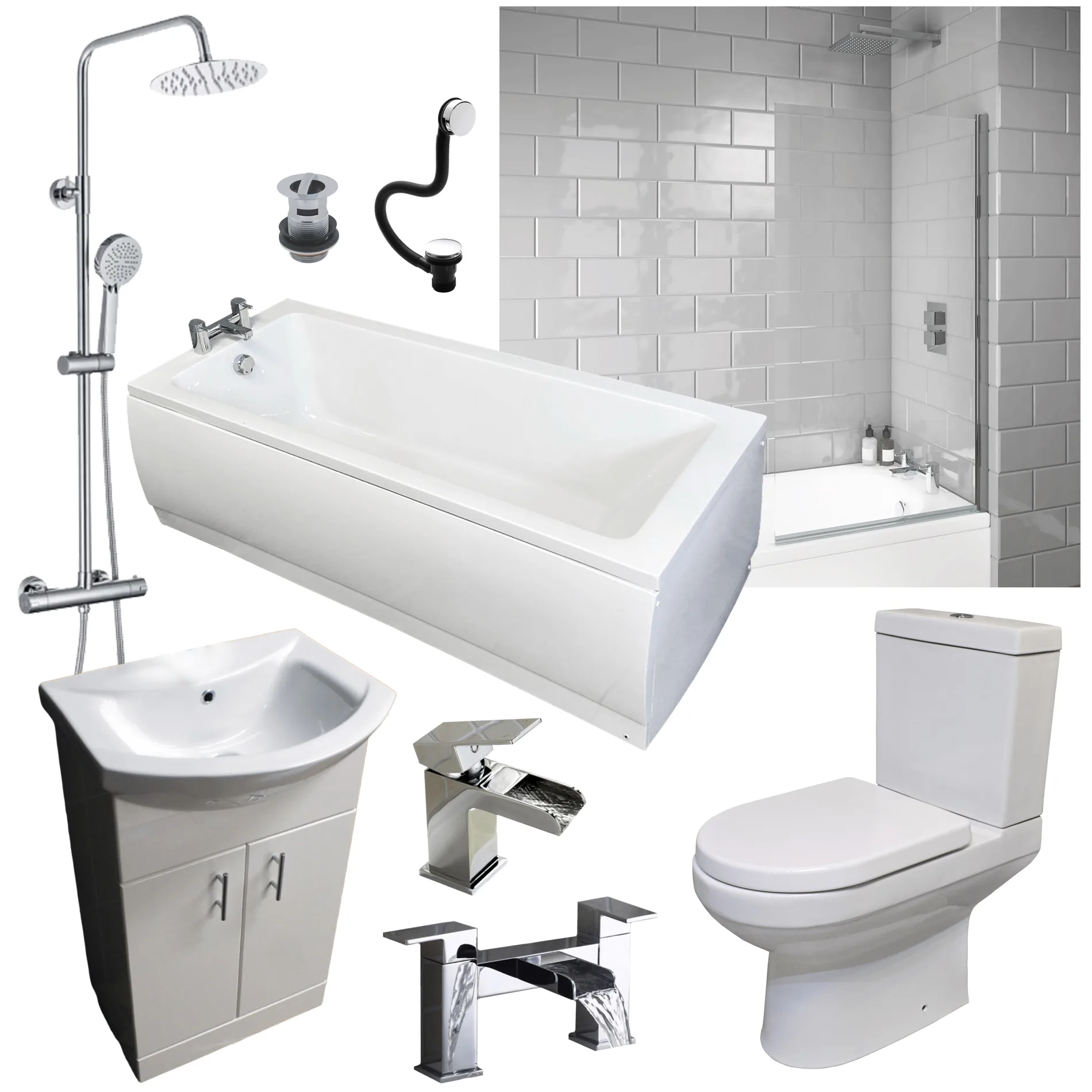 Siera Complete Vanity Bathroom Suite Including Bath, Unit, Screen, Taps & Shower 3 Siera Complete Vanity Bathroom Suite Including Bath, Unit, Screen, Taps & Shower