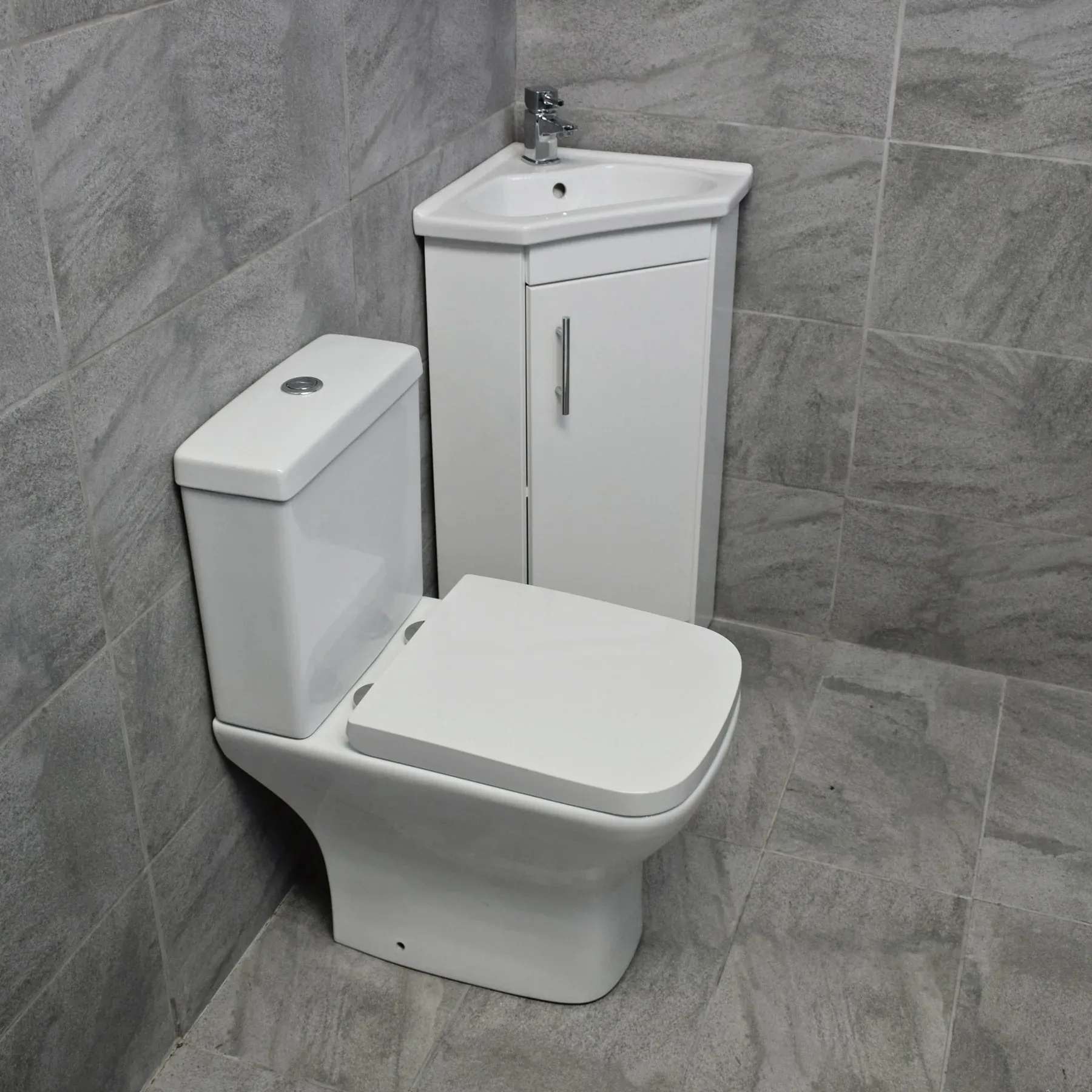 Sindee Rimless Short Projection Toilet & Corner Basin Vanity Cloakroom Suite 5 Sindee Rimless Short Projection Toilet & Corner Basin Vanity Cloakroom Suite - Image 3