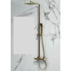 Lola Square Brushed Brass Adjustable Rigid Riser Thermostatic Valve Shower