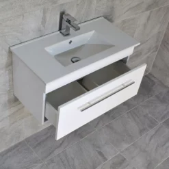 Sulu Wall Hung Vanity Unit With 800mm Ceramic Basin Sink 1 Drawer White
