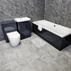 Sharon Double Ended Bath Suite With Ross Anthracite Gloss Vanity Units Inc Taps