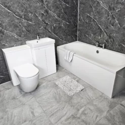 Sharon Double Ended Bathroom Suite With Ross White Gloss Vanity Units & Taps