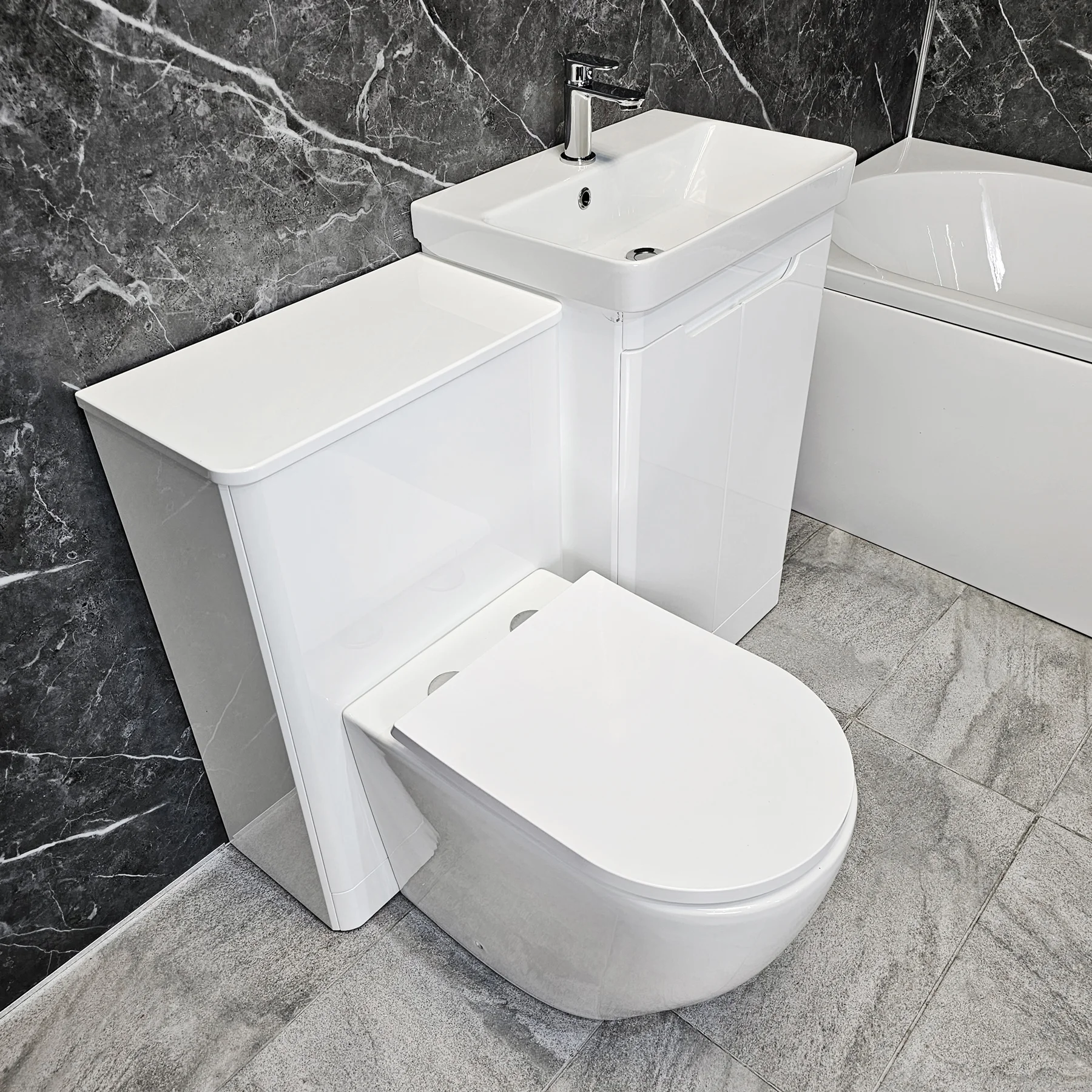 Sharon Double Ended Bathroom Suite With Ross White Gloss Vanity Units & Taps 10 Sharon Double Ended Bathroom Suite With Ross White Gloss Vanity Units & Taps - Image 8