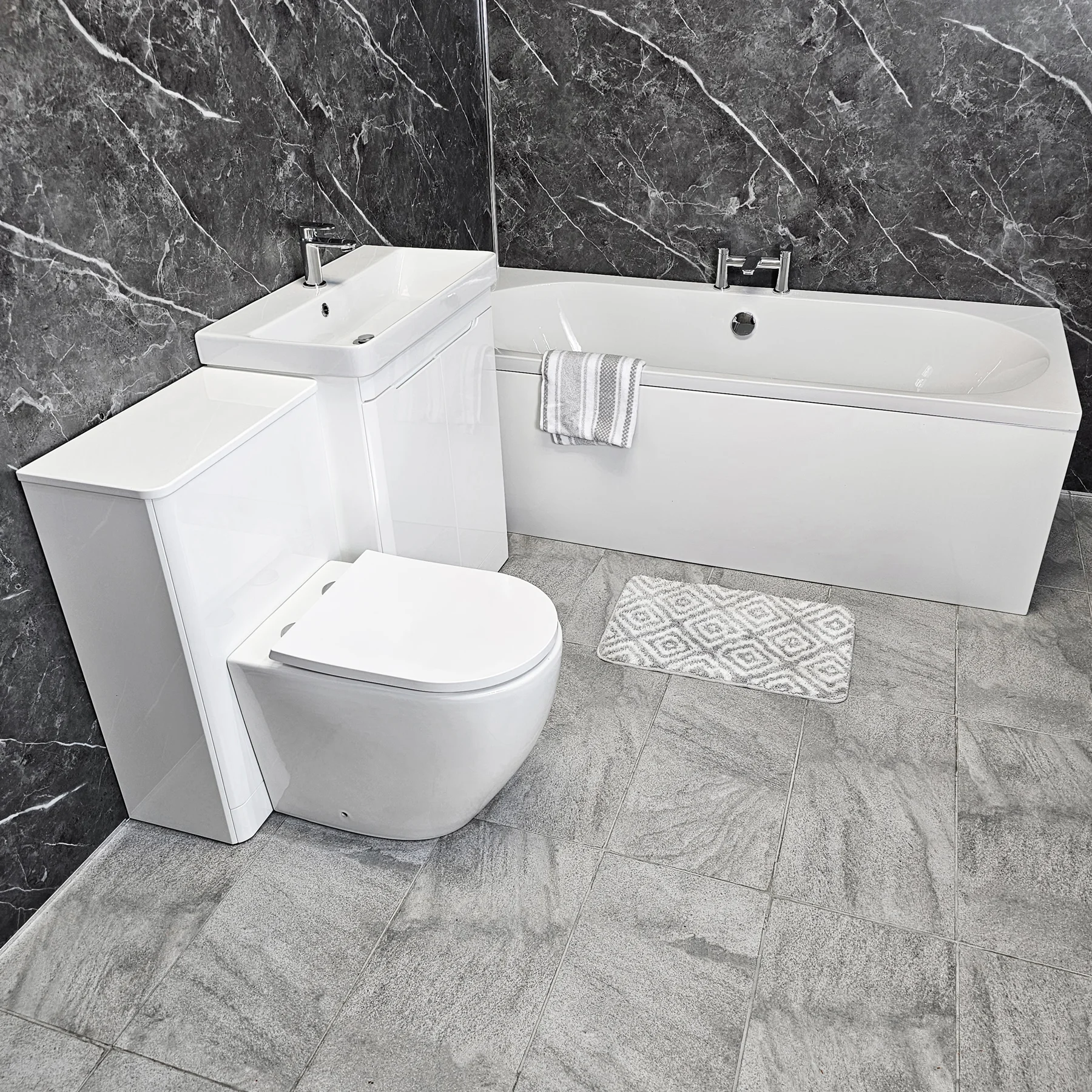 Sharon Double Ended Bathroom Suite With Ross White Gloss Vanity Units & Taps 9 Sharon Double Ended Bathroom Suite With Ross White Gloss Vanity Units & Taps - Image 7